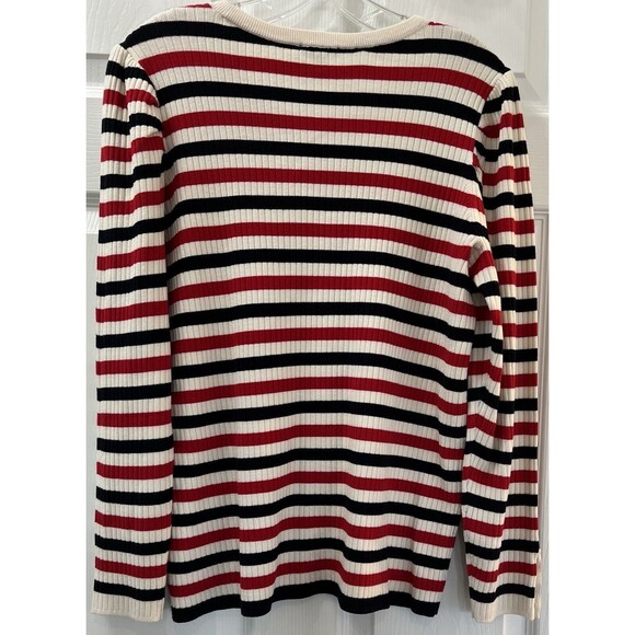 Talbots Womens Size X Red White French Stripe Puff Sleeve Crewneck Sweat… - Picture 3 of 8